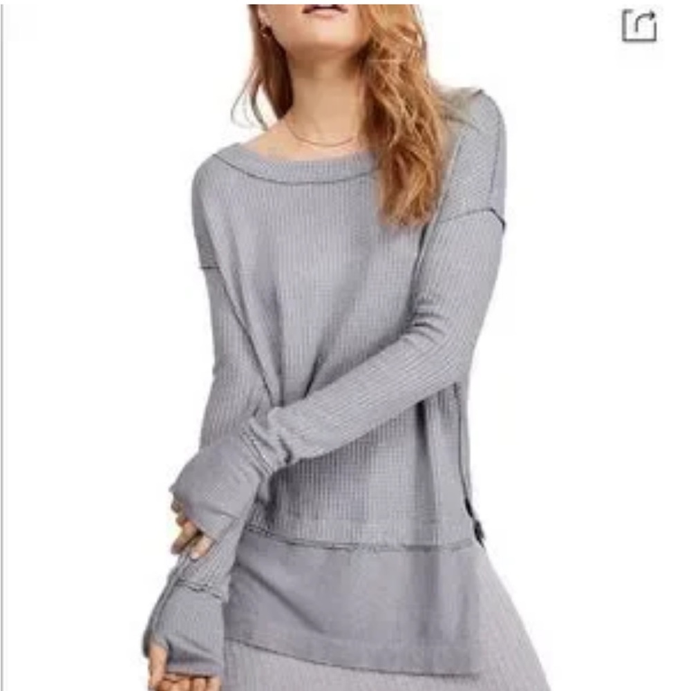 Free People blue grey long sleeve tunic oversized with Relaxed Fit